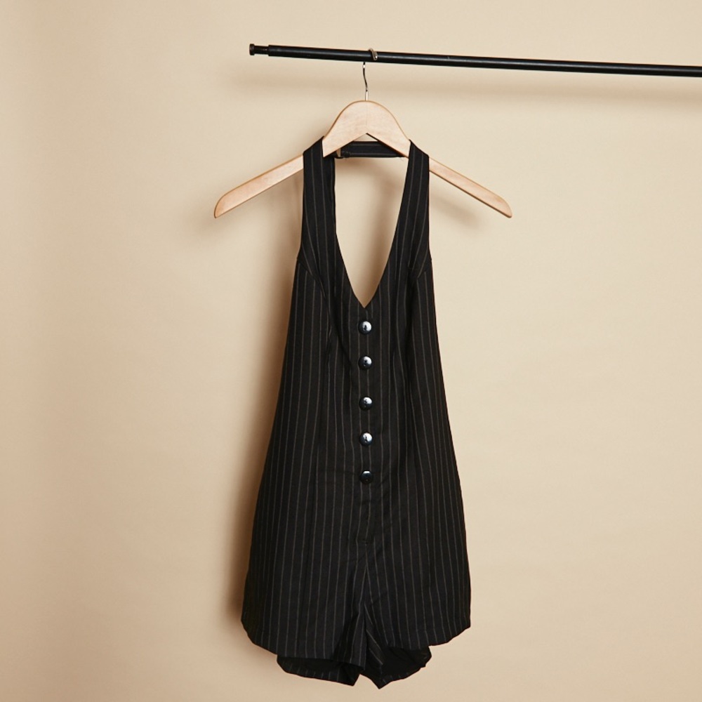 UO Cooperative Pinstripe Suit Halter Romper